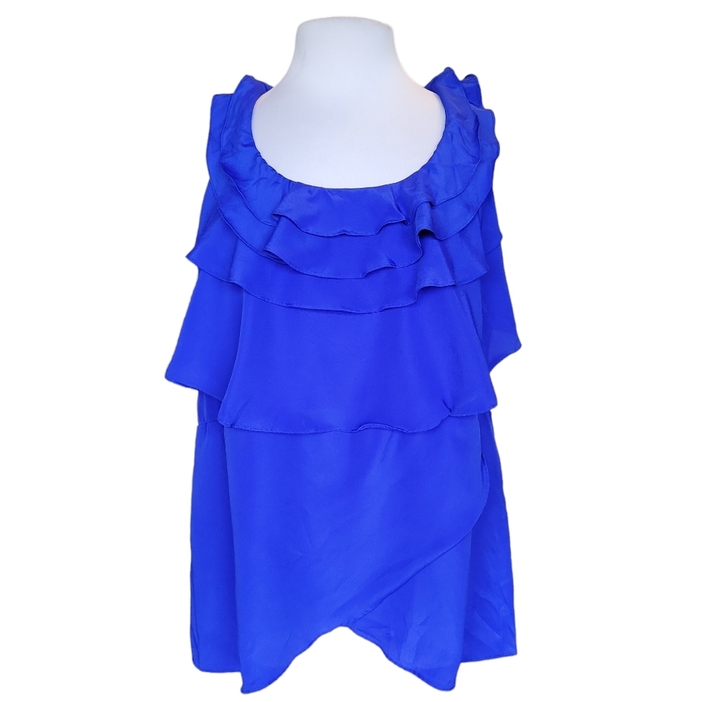 NWT Royal Blue Satin Ruffle Sleeveless Blouse - Size L